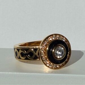 COACH Elegant Gold and Black Ring with Crystal Accents size 8